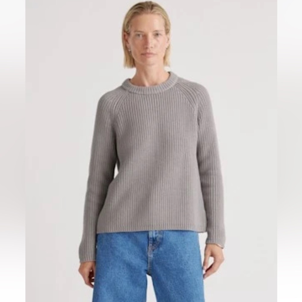 Quince Gray Ribbed Crewneck Sweater
